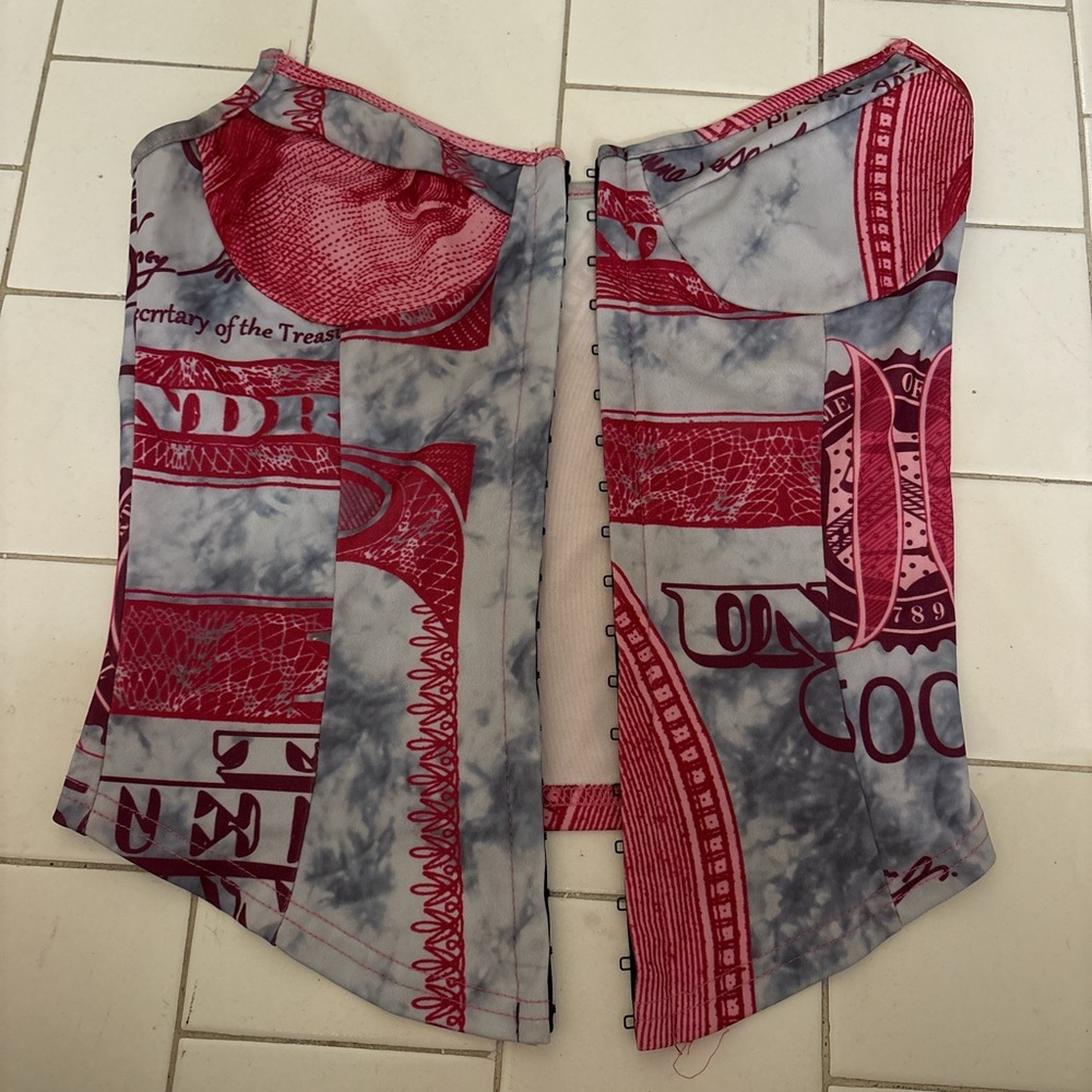 Red and Gray Graphic Corset Top